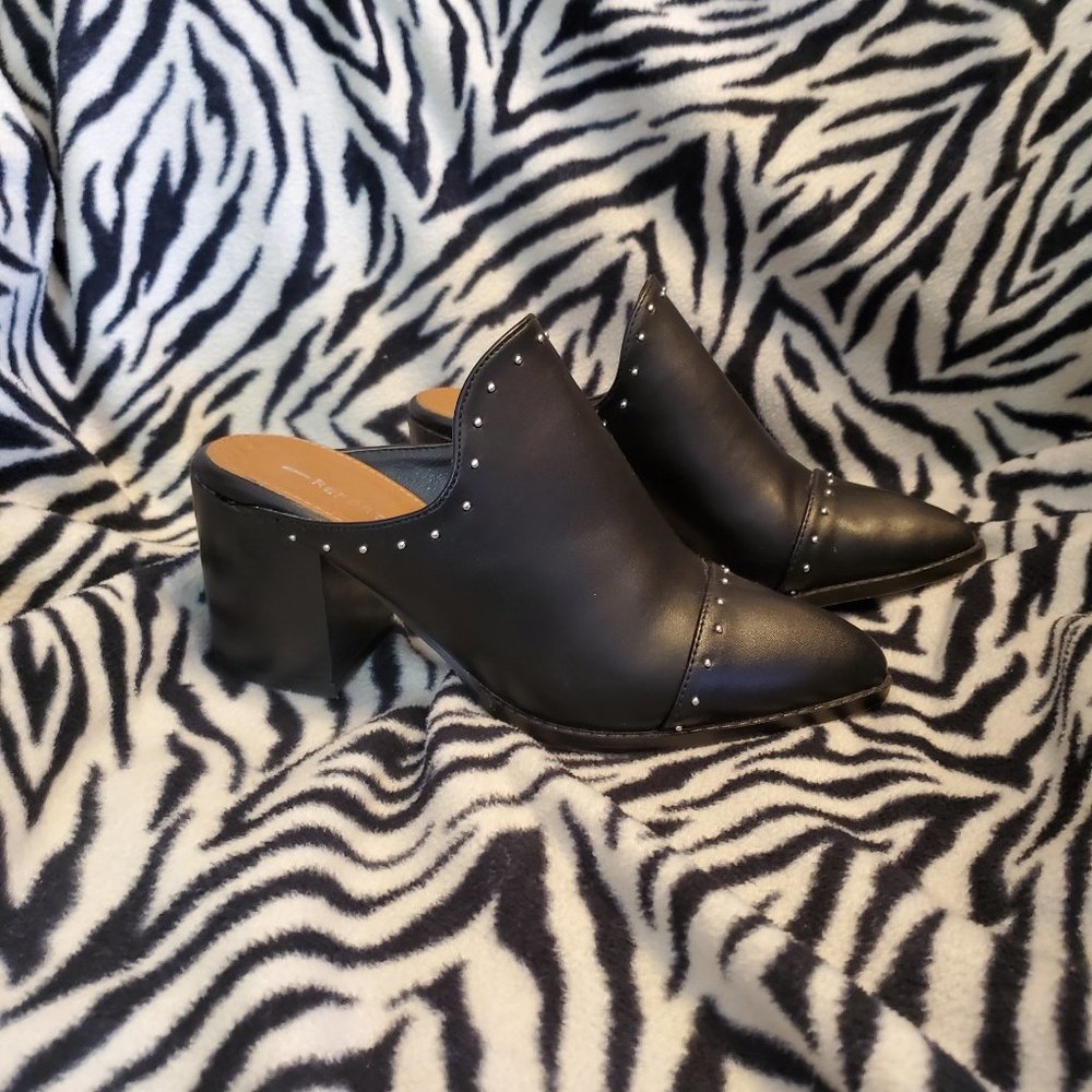 Black studded chunky heel clogs/mules 6.5 ladies